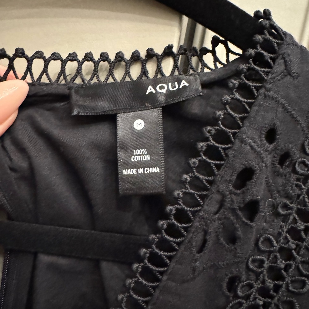 Aqua Black Eyelet V-Neck dress - Picture 2 of 5